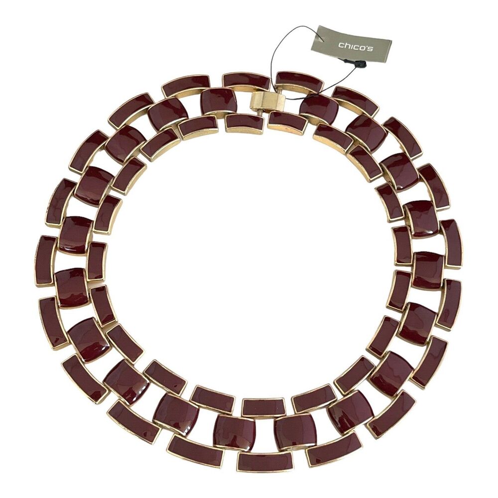 New Chico's Necklace Statement Brown Enamel Link - 3J